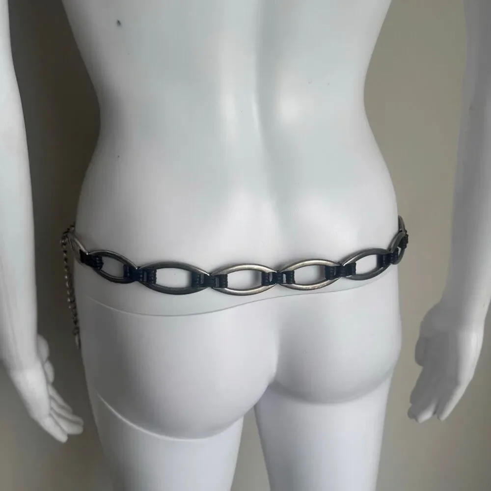 Vintage Hip Chain Link Belt With Leather Festival Boho Size S